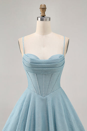 Grey Blue A Line Corset Spaghetti Straps Short Prom Dress