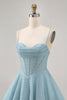 Load image into Gallery viewer, Grey Blue A Line Corset Spaghetti Straps Short Prom Dress