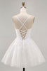Load image into Gallery viewer, White Spaghetti Straps Corset Short Prom Dress with Lace