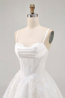 Load image into Gallery viewer, White Spaghetti Straps Corset Short Prom Dress with Lace