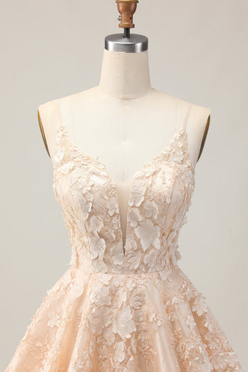 Apricot A Line Floral Spaghetti Straps Short Prom Dress