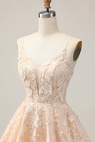 Load image into Gallery viewer, Apricot A Line Floral Spaghetti Straps Short Prom Dress