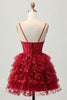 Load image into Gallery viewer, Sparkly Dark Red A Line Corset Short Tiered Prom Dress with Lace