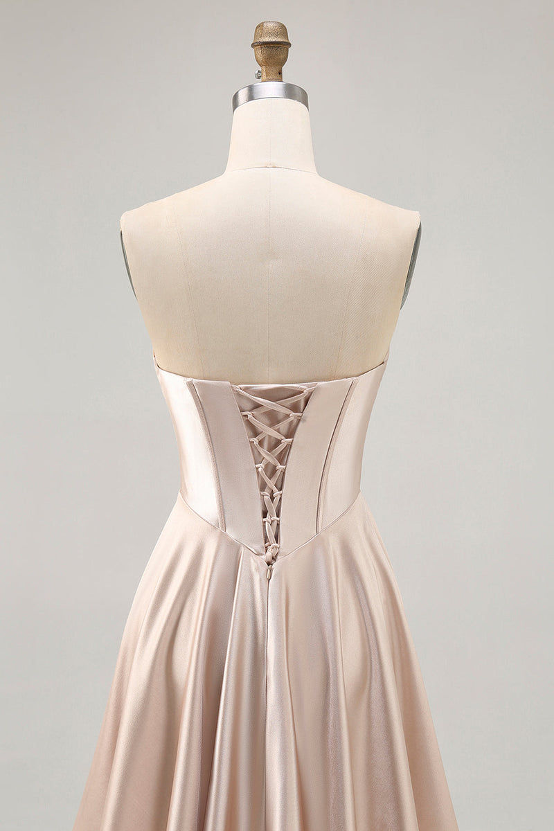 Load image into Gallery viewer, Champagne Sweetheart Satin Short Corset Prom Dress