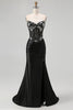 Load image into Gallery viewer, Sparkly Black Beaded Mermaid Corset Long Prom Dress with Slit