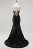 Load image into Gallery viewer, Sparkly Black Beaded Mermaid Corset Long Prom Dress with Slit
