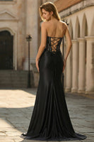 Load image into Gallery viewer, Sparkly Black Beaded Mermaid Corset Long Prom Dress with Slit