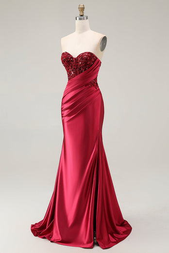 Sparkly Red Mermaid Sweetheart Long Sequin Prom Dress