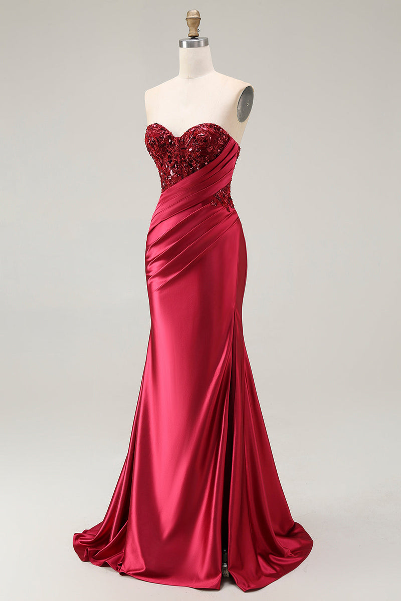 Load image into Gallery viewer, Sparkly Red Mermaid Sweetheart Long Sequin Prom Dress