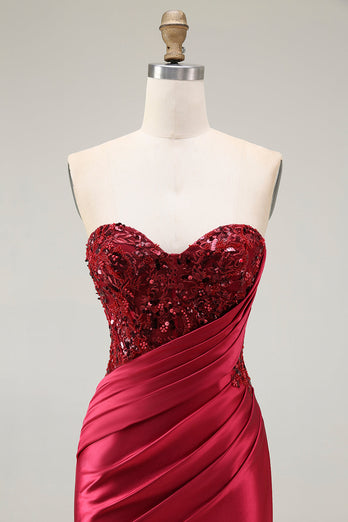 Sparkly Red Mermaid Sweetheart Long Sequin Prom Dress