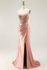 Load image into Gallery viewer, Sparkly Blush Strapless Mermaid Ruched Long Prom Dress with Slit