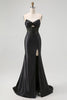Load image into Gallery viewer, Sparkly Black Mermaid Sweetheart Satin Long Corset Prom Dress with Beading