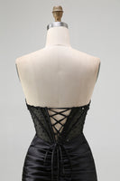 Load image into Gallery viewer, Sparkly Black Mermaid Sweetheart Satin Long Corset Prom Dress with Beading