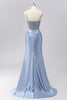 Load image into Gallery viewer, Sparkly Grey Blue Spaghetti Straps Mermaid Long Prom Dress with Beading