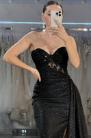 Load image into Gallery viewer, Sparkly Black Mermaid Sweetheart Long Corset Prom Dress with Beading