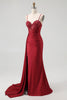 Load image into Gallery viewer, Sparkly Mermaid Burgundy Spaghetti Straps Long Corset Prom Dress with Beading