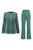 Load image into Gallery viewer, 2 Piece Dark Green Tweed Plaid Women Prom Suits