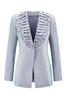 Load image into Gallery viewer, 2 Piece Grey Blue Shawl Lapel Women Prom Suits with Lace