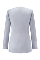 Load image into Gallery viewer, 2 Piece Grey Blue Shawl Lapel Women Prom Suits with Lace