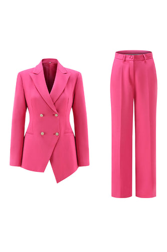 2 Piece Fuchsia Double Breasted Women Prom Suits