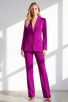 2 Piece Dark Fuchsia Notched Lapel Women Prom Suits