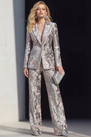Load image into Gallery viewer, Sparkly 2 Piece Grey Peak Lapel Floral Women Prom Suits with Sequins