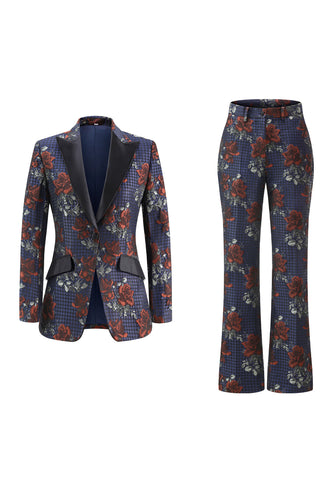 2 Piece Blue Red Peak Lapel Floral Women Prom Suits
