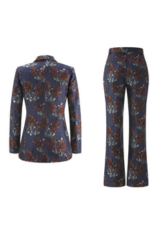 2 Piece Blue Red Peak Lapel Floral Women Prom Suits