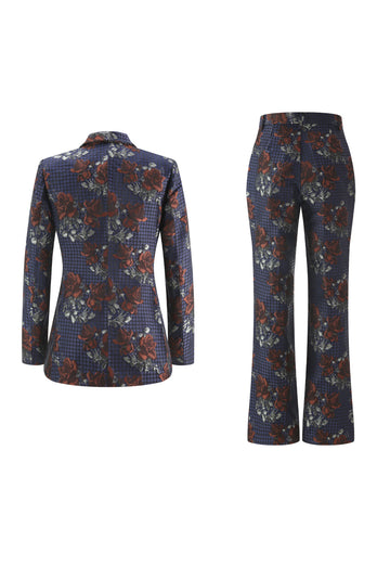 2 Piece Blue Red Peak Lapel Floral Women Prom Suits