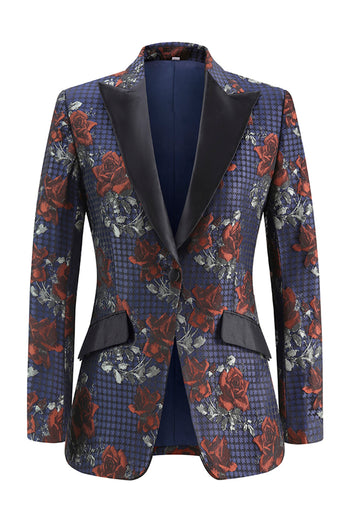 2 Piece Blue Red Peak Lapel Floral Women Prom Suits