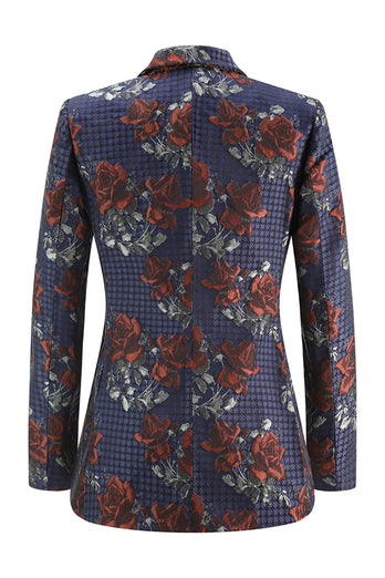 2 Piece Blue Red Peak Lapel Floral Women Prom Suits
