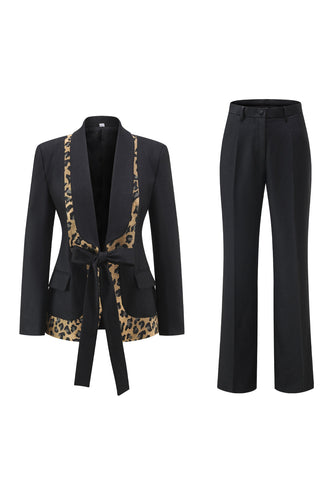 2 Piece Black Shawl Lapel Women Prom Suits with Bow