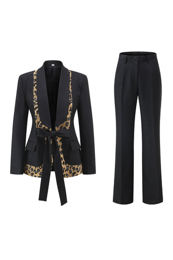 2 Piece Black Shawl Lapel Women Prom Suits with Bow