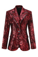 Load image into Gallery viewer, 2 Piece Sparkly Red Leopard Sequin Peak Lapel Women Prom Suits