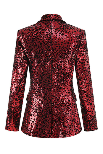 2 Piece Sparkly Red Leopard Sequin Peak Lapel Women Prom Suits