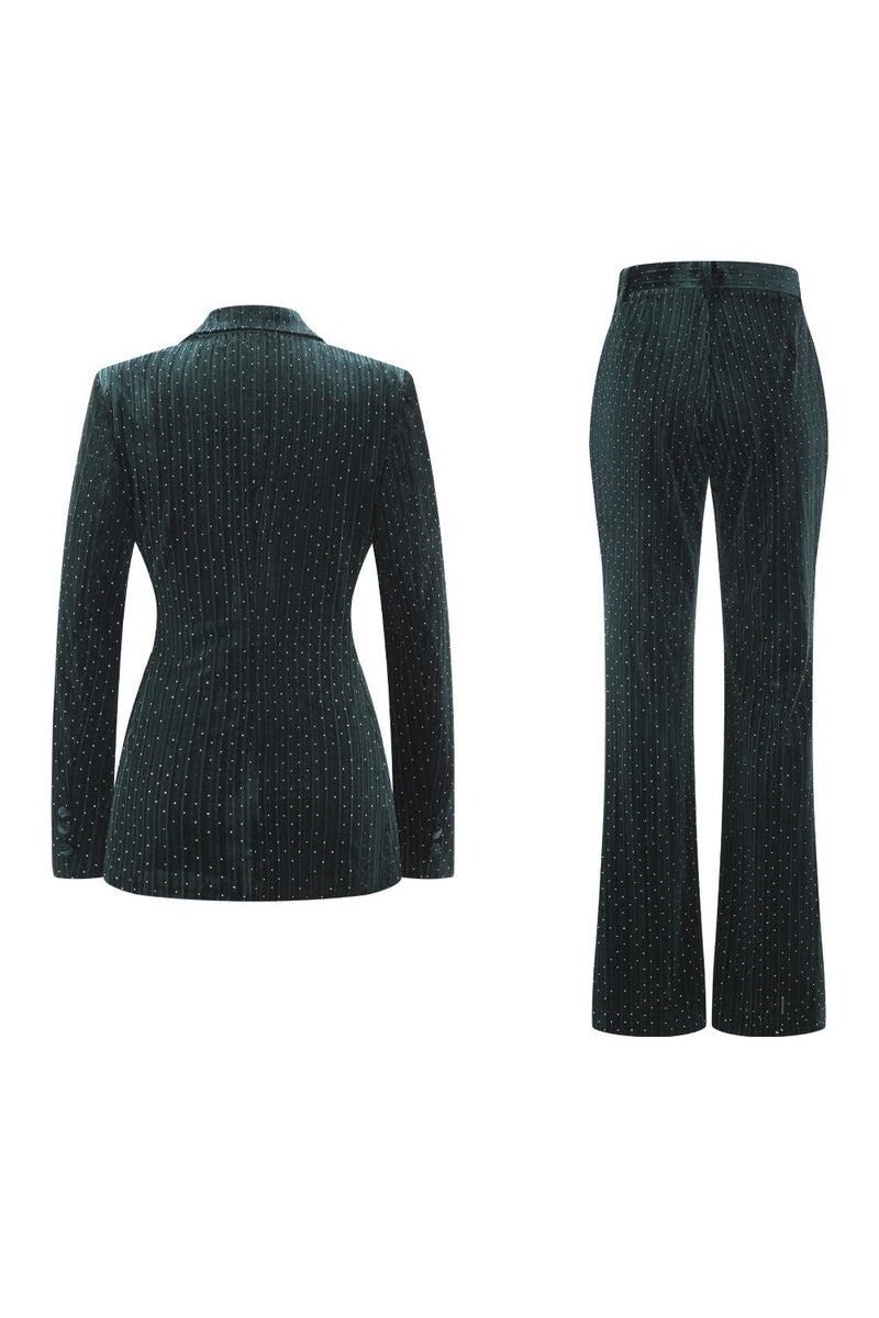 Load image into Gallery viewer, 2 Piece Sparkly Dark Green Peak Lapel Women Prom Suits