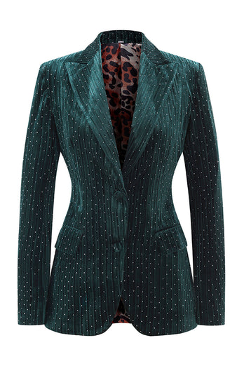 2 Piece Sparkly Dark Green Peak Lapel Women Prom Suits