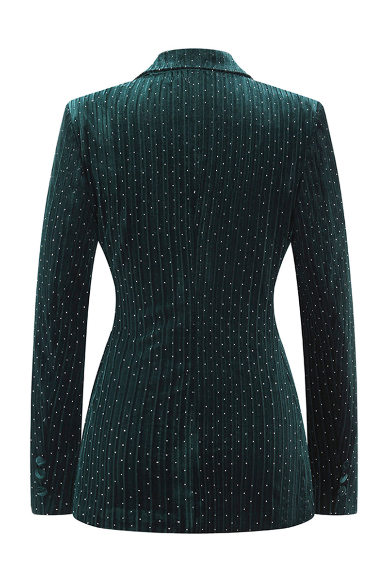 Load image into Gallery viewer, 2 Piece Sparkly Dark Green Peak Lapel Women Prom Suits