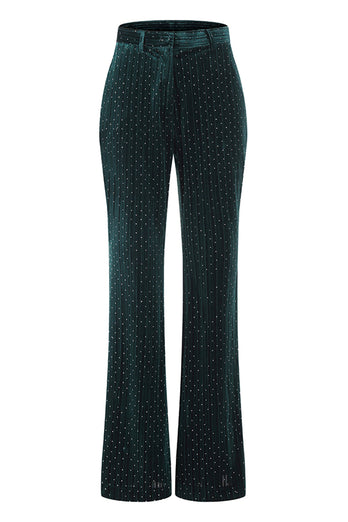 2 Piece Sparkly Dark Green Peak Lapel Women Prom Suits