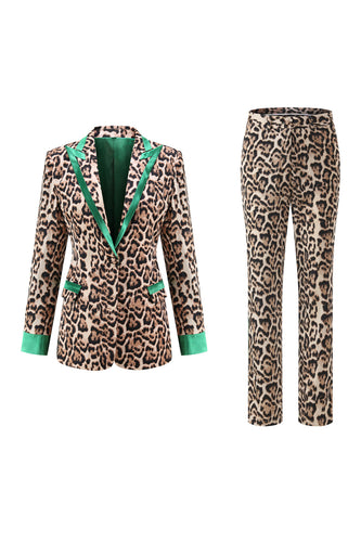 2 Piece Coffee Peak Lapel Leopard Women Prom Suits