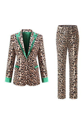 2 Piece Coffee Peak Lapel Leopard Women Prom Suits