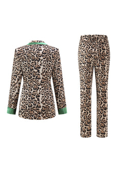 2 Piece Coffee Peak Lapel Leopard Women Prom Suits
