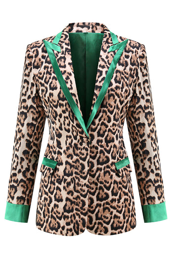 2 Piece Coffee Peak Lapel Leopard Women Prom Suits