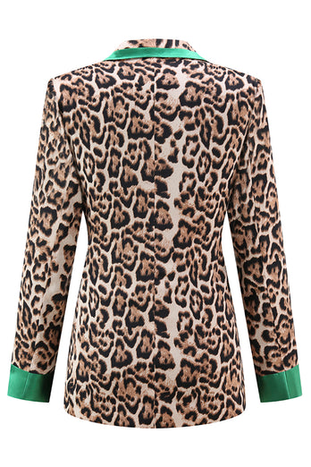 2 Piece Coffee Peak Lapel Leopard Women Prom Suits
