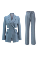 Load image into Gallery viewer, 2 Piece Grey Blue Notched Lapel Cut Out Women Prom Suits