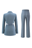 Load image into Gallery viewer, 2 Piece Grey Blue Notched Lapel Cut Out Women Prom Suits