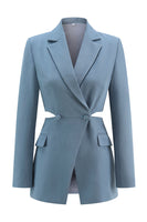 Load image into Gallery viewer, 2 Piece Grey Blue Notched Lapel Cut Out Women Prom Suits