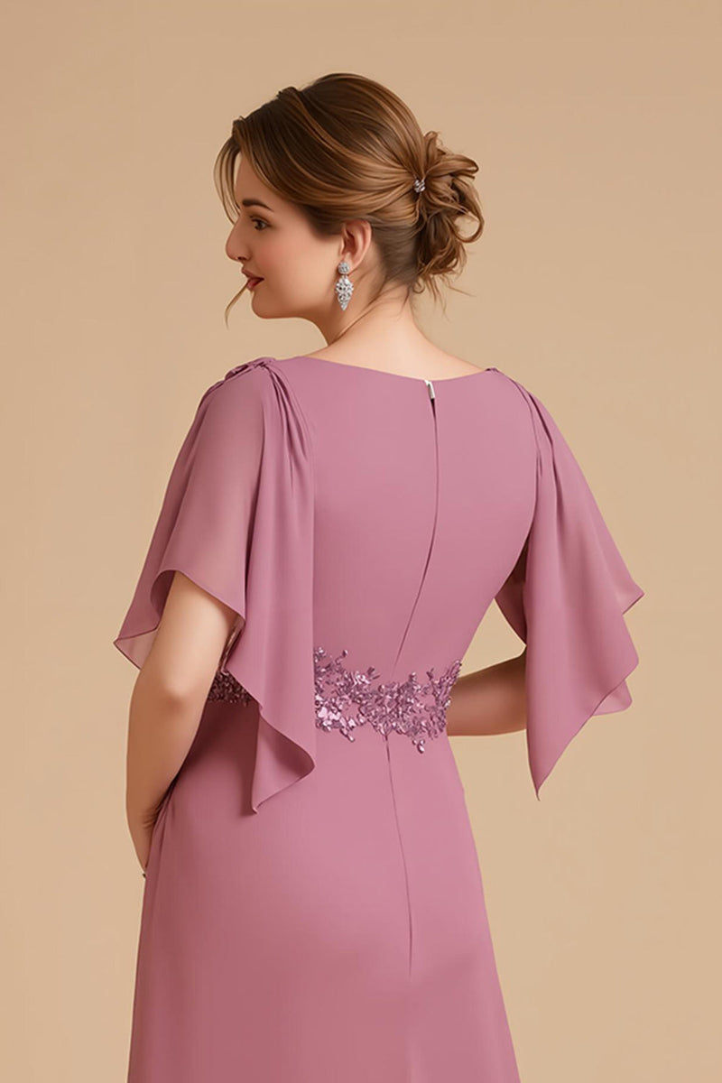 Load image into Gallery viewer, Dusty Rose Sheath Chiffon Long Wedding Guest Dress with Ruffles