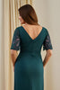 Load image into Gallery viewer, Pine Sheath Ruched V-Neck Midi Wedding Guest Dress with Lace