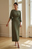 Load image into Gallery viewer, Olive Boat Neck Sheath Long Wedding Guest Dress with Feathers